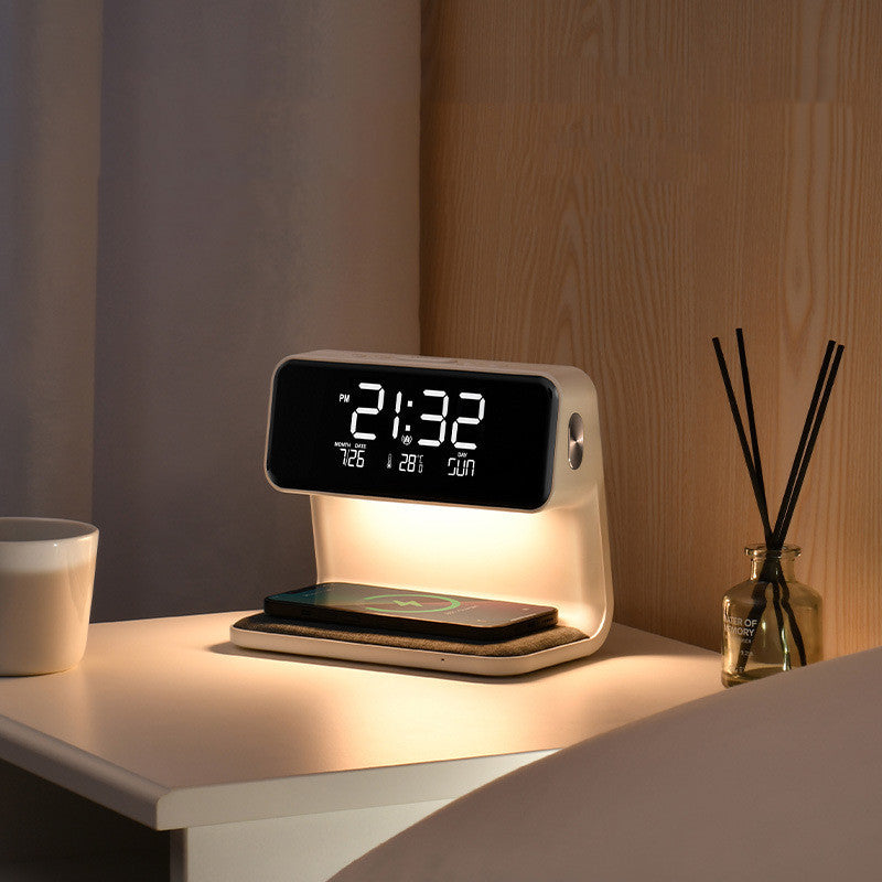 Creative 3 In 1 Bedside Lamp Wireless Charging LCD Screen Alarm Clock & Wireless Phone Charger