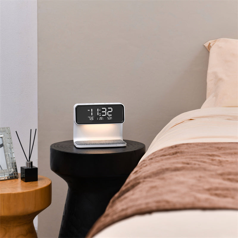 Creative 3 In 1 Bedside Lamp Wireless Charging LCD Screen Alarm Clock & Wireless Phone Charger