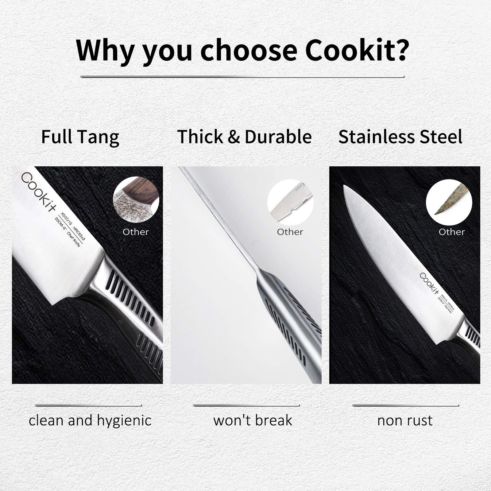 Cookit 15 Piece Kitchen Knife Set with Block - Non - Slip German Stainless Steel Hollow Handle Cutlery Set