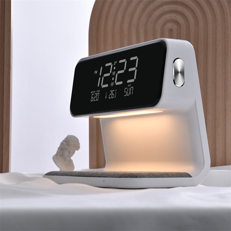 Creative 3 In 1 Bedside Lamp Wireless Charging LCD Screen Alarm Clock & Wireless Phone Charger