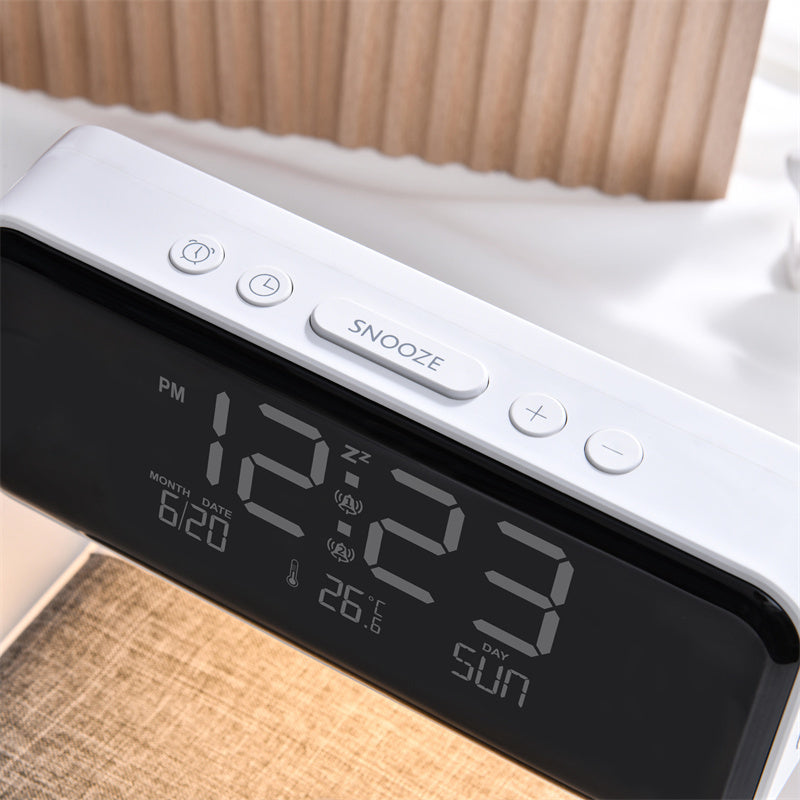Creative 3 In 1 Bedside Lamp Wireless Charging LCD Screen Alarm Clock & Wireless Phone Charger