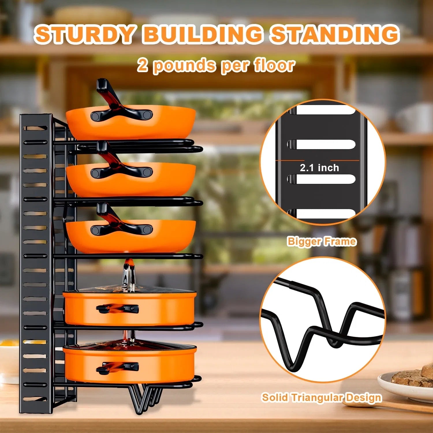 8 Tiers Pot Organizer Rack - Kitchen Cookware and Pot Lid Organizer