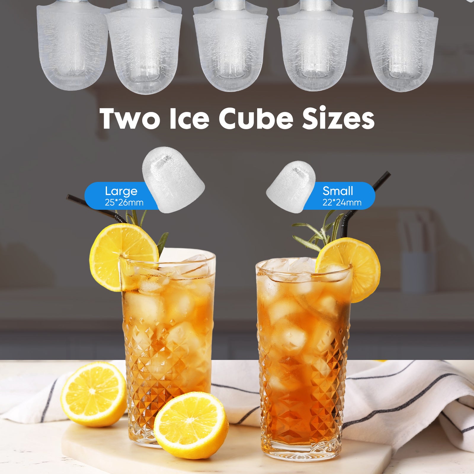 Portable Countertop Ice Maker - Makes Bullet Shaped Ice Cubes, Self - Cleaning, Quiet (Below 40dB)