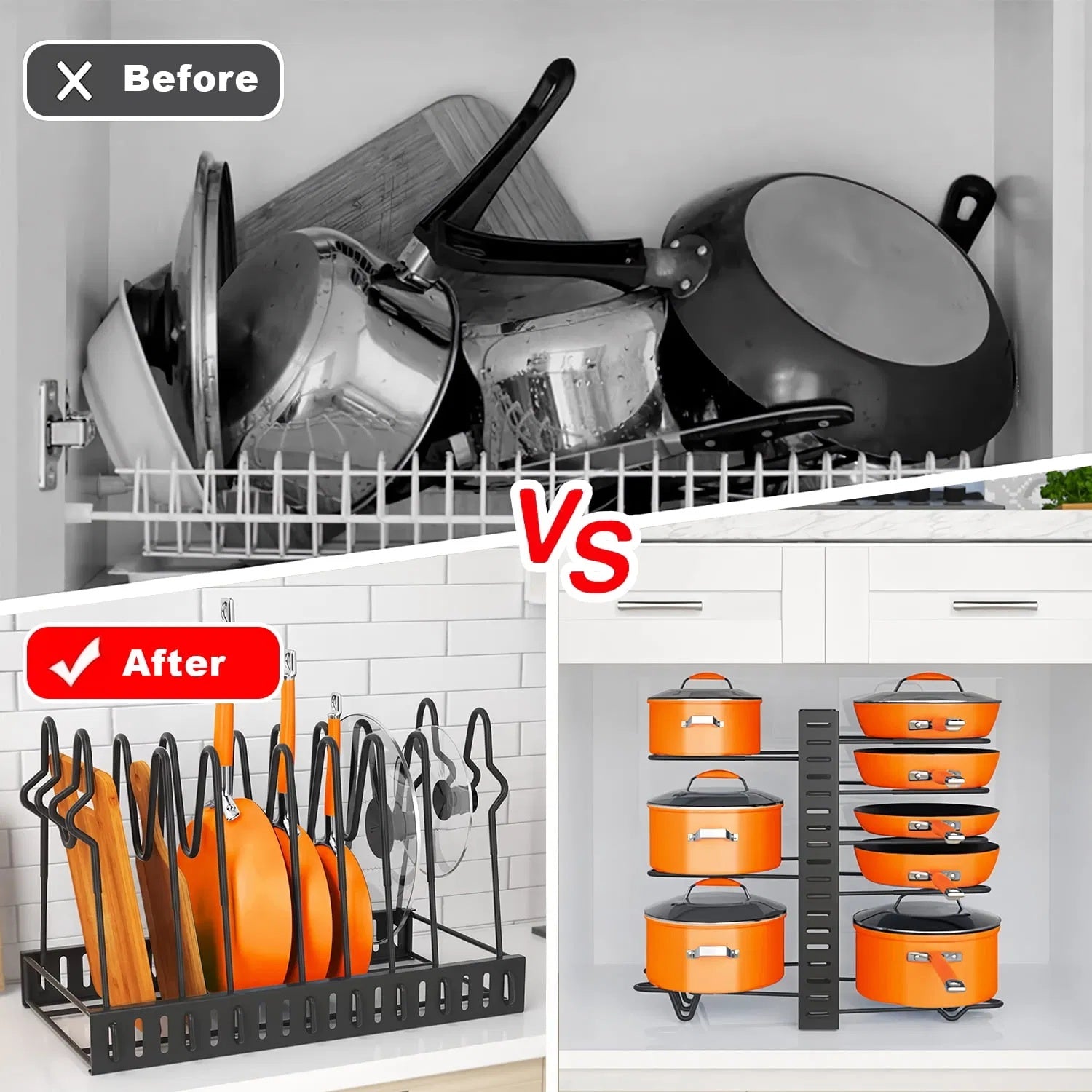 8 Tiers Pot Organizer Rack - Kitchen Cookware and Pot Lid Organizer