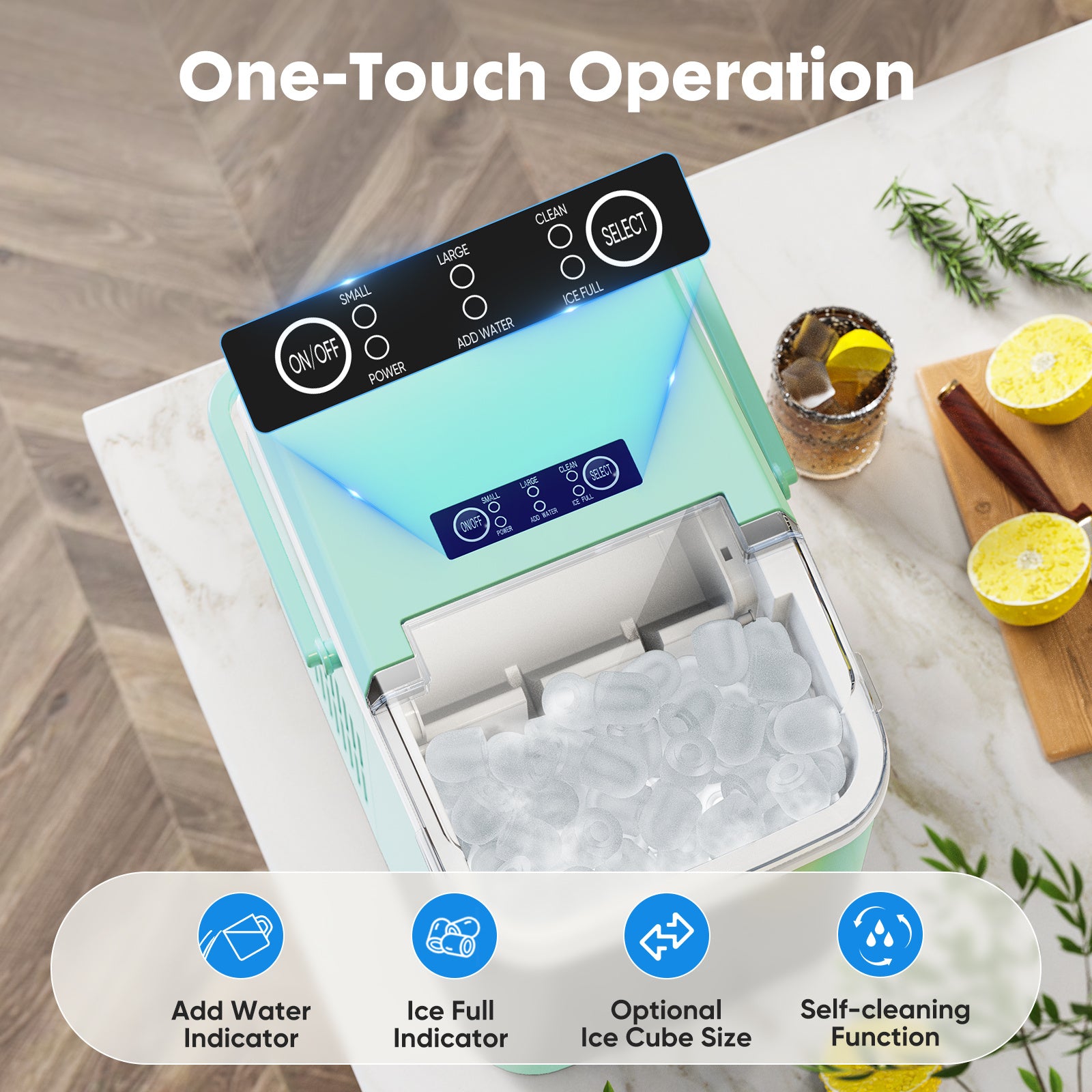 Portable Countertop Ice Maker - Makes Bullet Shaped Ice Cubes, Self - Cleaning, Quiet (Below 40dB)