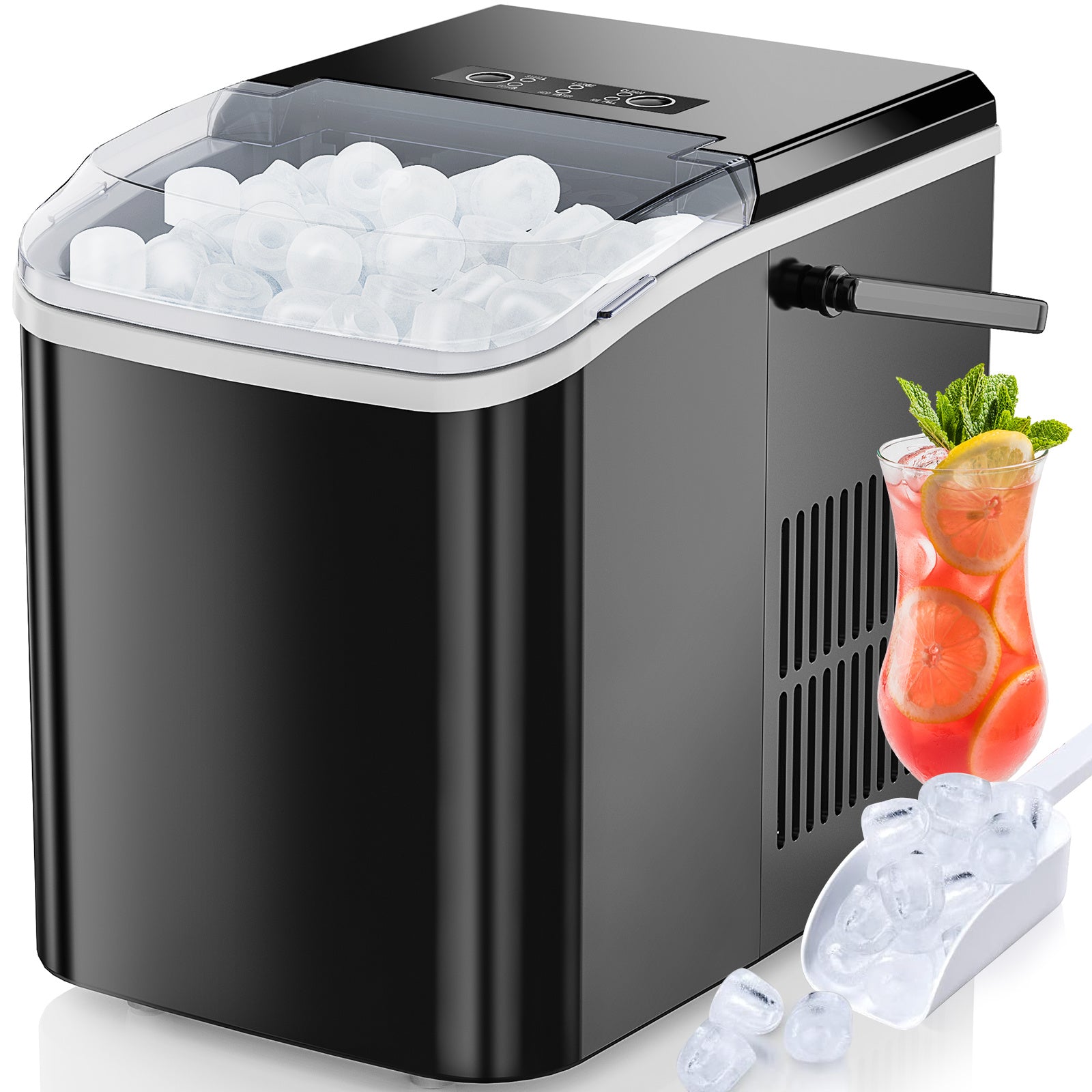 Portable Countertop Ice Maker - Makes Bullet Shaped Ice Cubes, Self - Cleaning, Quiet (Below 40dB)