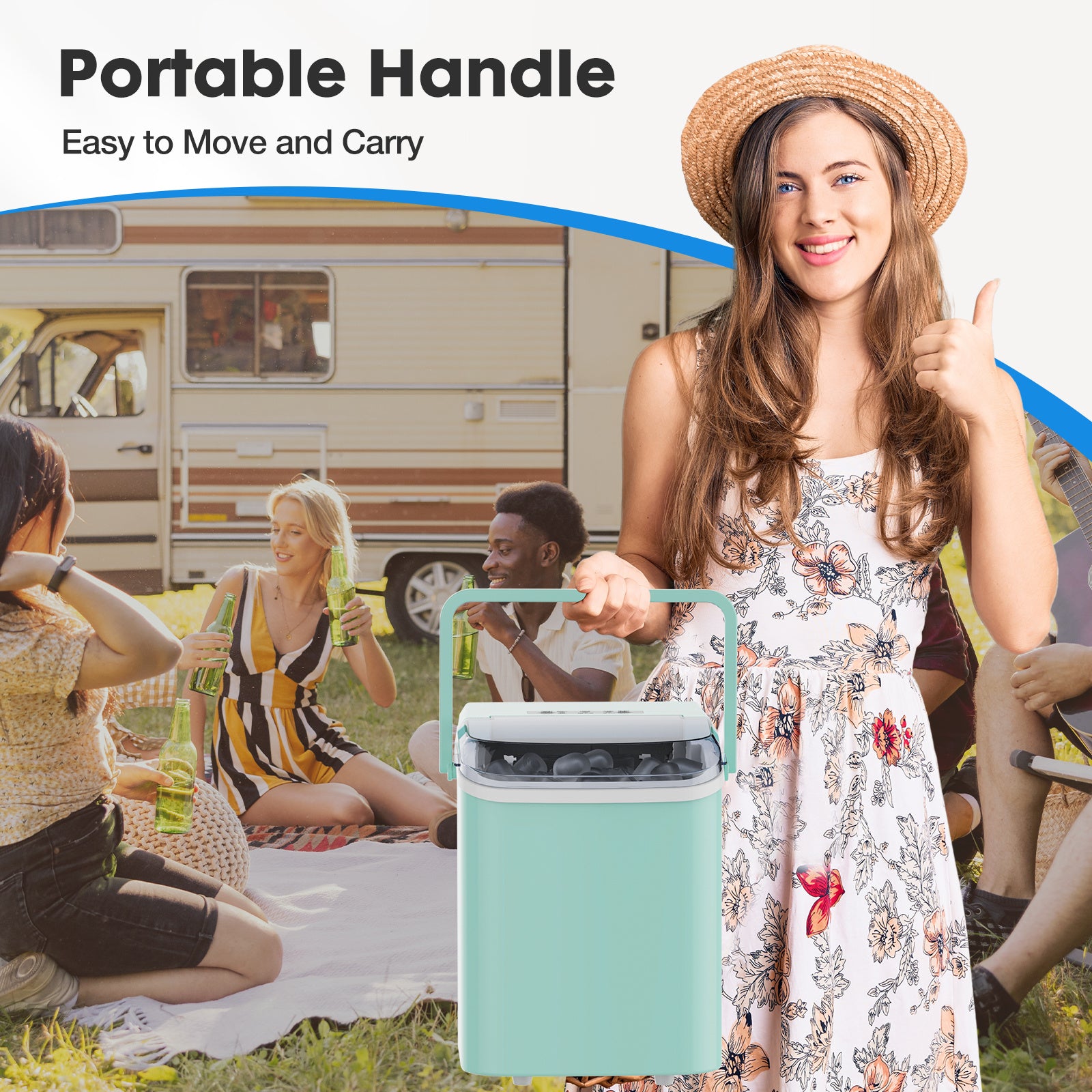 Portable Countertop Ice Maker - Makes Bullet Shaped Ice Cubes, Self - Cleaning, Quiet (Below 40dB)