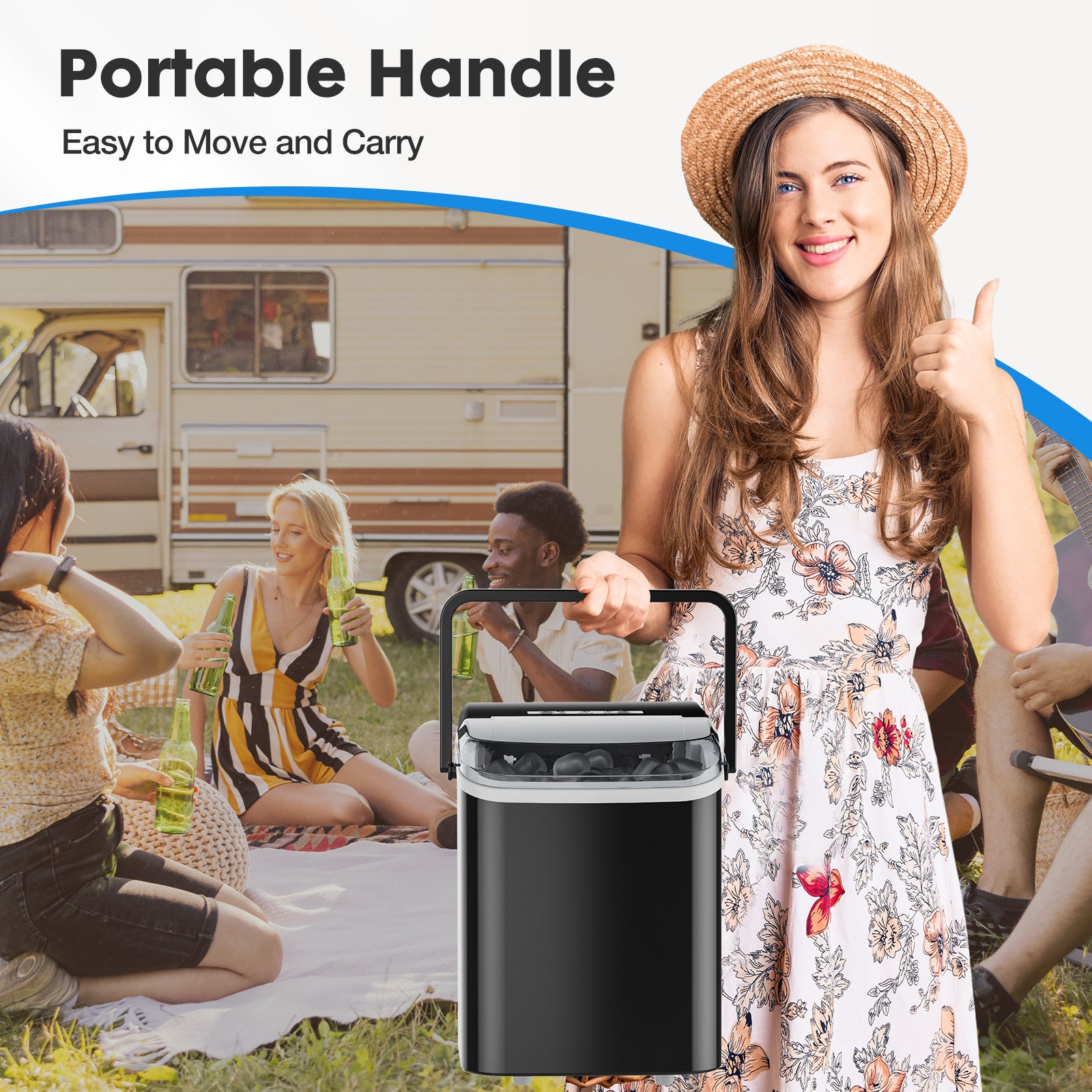 Portable Countertop Ice Maker - Makes Bullet Shaped Ice Cubes, Self - Cleaning, Quiet (Below 40dB)