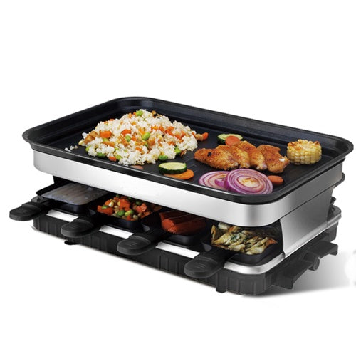 8 - person raclette grill with non - stick plate and 8 mini pans, 1500W adjustable temperature for party
