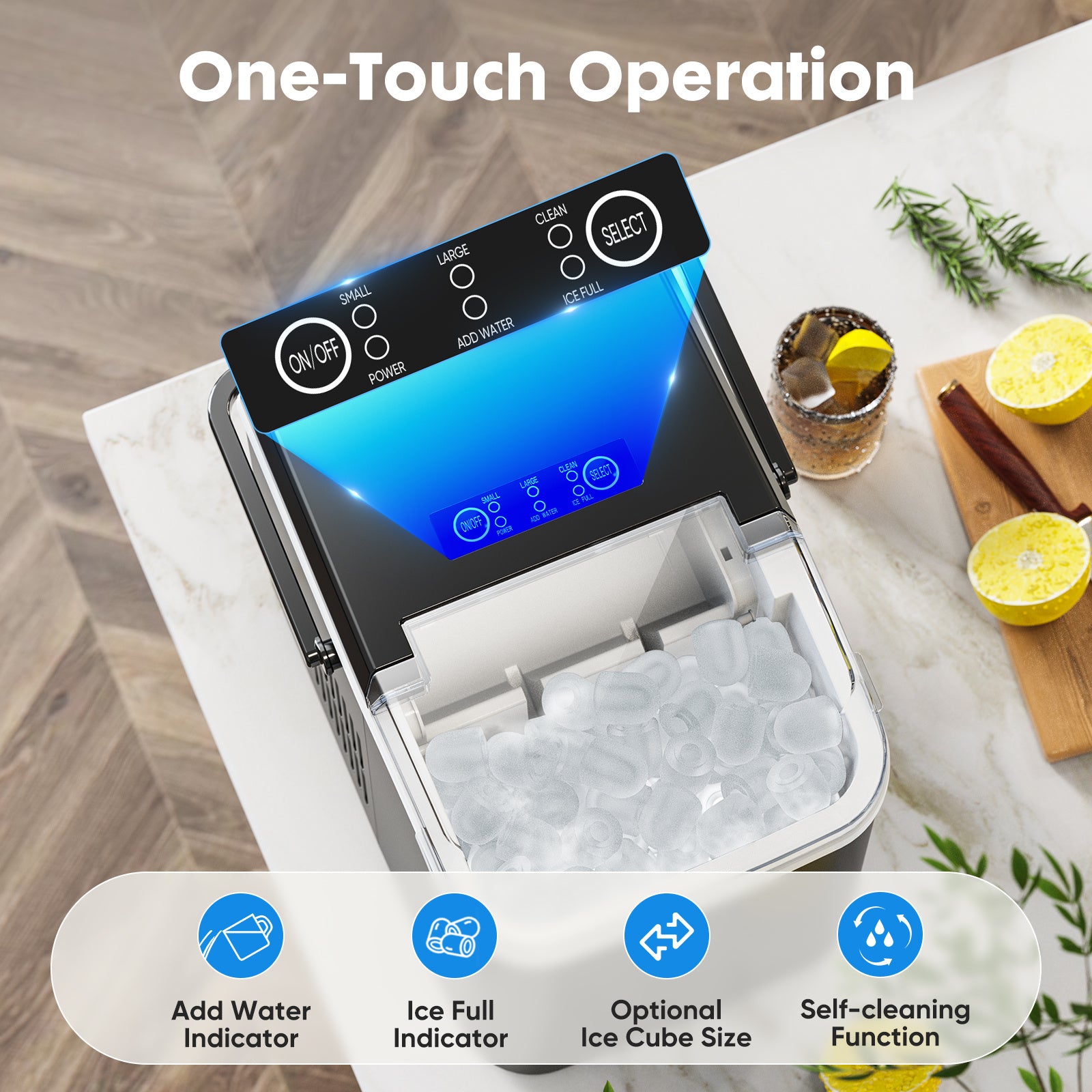 Portable Countertop Ice Maker - Makes Bullet Shaped Ice Cubes, Self - Cleaning, Quiet (Below 40dB)