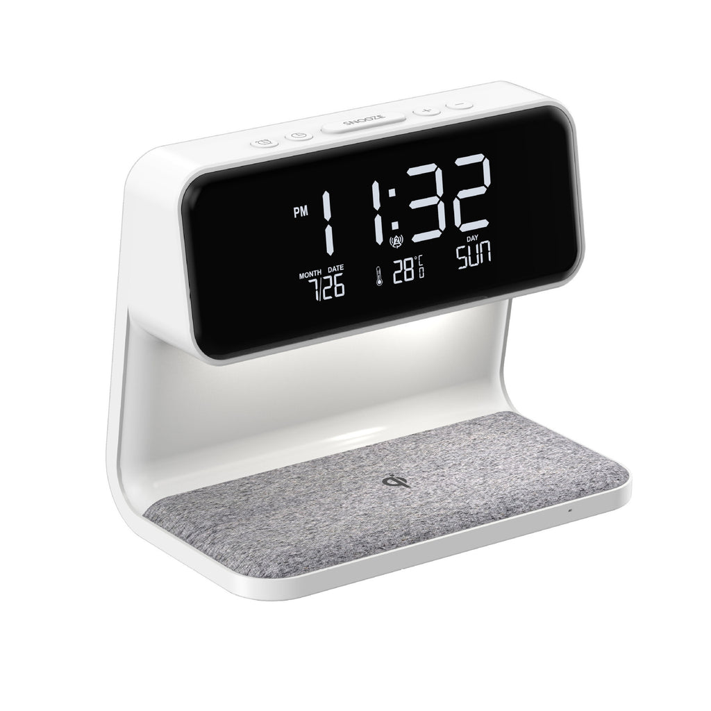 Creative 3 In 1 Bedside Lamp Wireless Charging LCD Screen Alarm Clock & Wireless Phone Charger