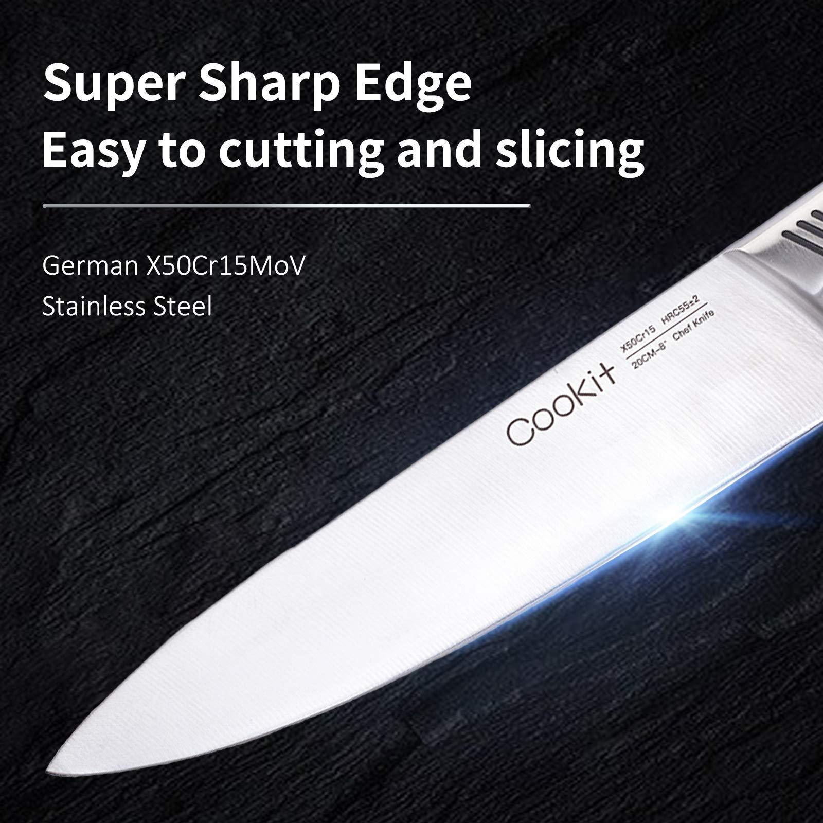 Cookit 15 Piece Kitchen Knife Set with Block - Non - Slip German Stainless Steel Hollow Handle Cutlery Set