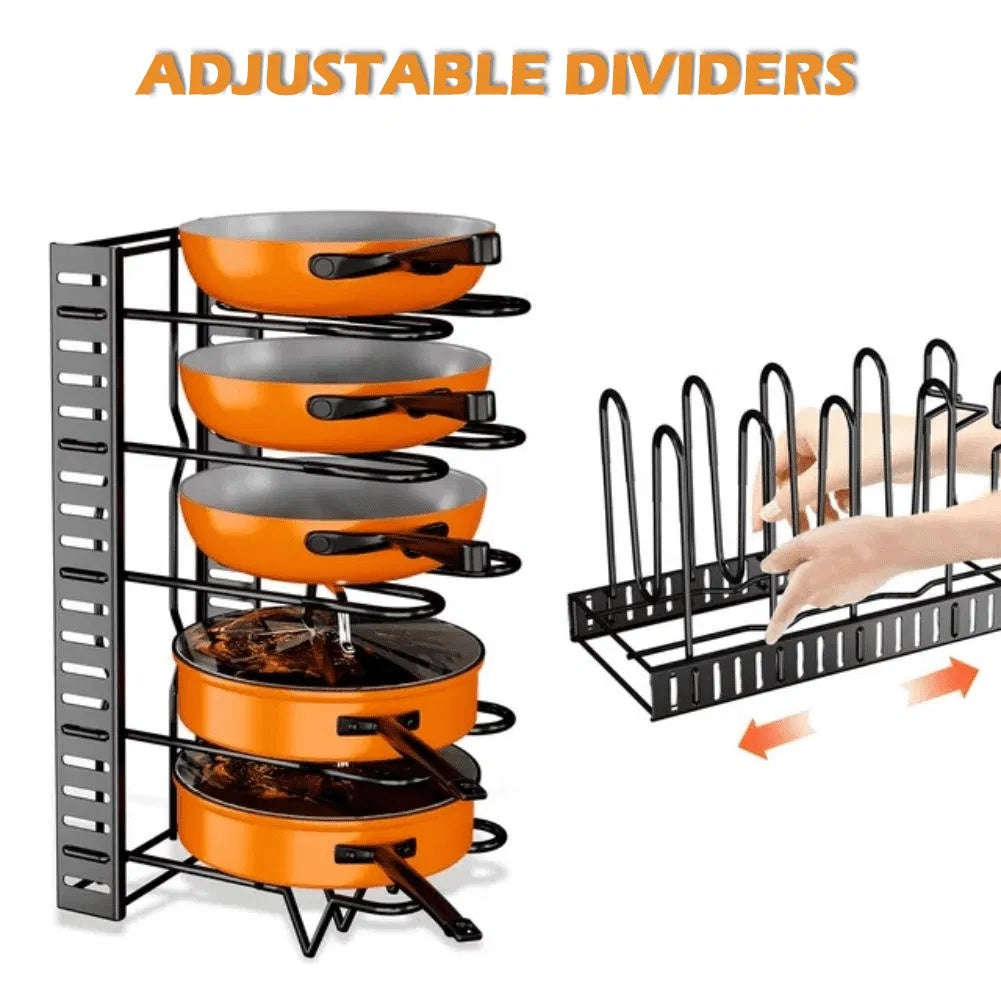 8 Tiers Pot Organizer Rack - Kitchen Cookware and Pot Lid Organizer